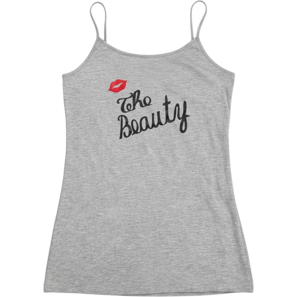 Handmade The‎ Beauty Graphic Cami Tank Women's Medium Gray Custom Y2K Coquette
